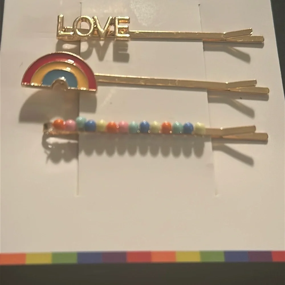 Rainbow love hair Clip Set